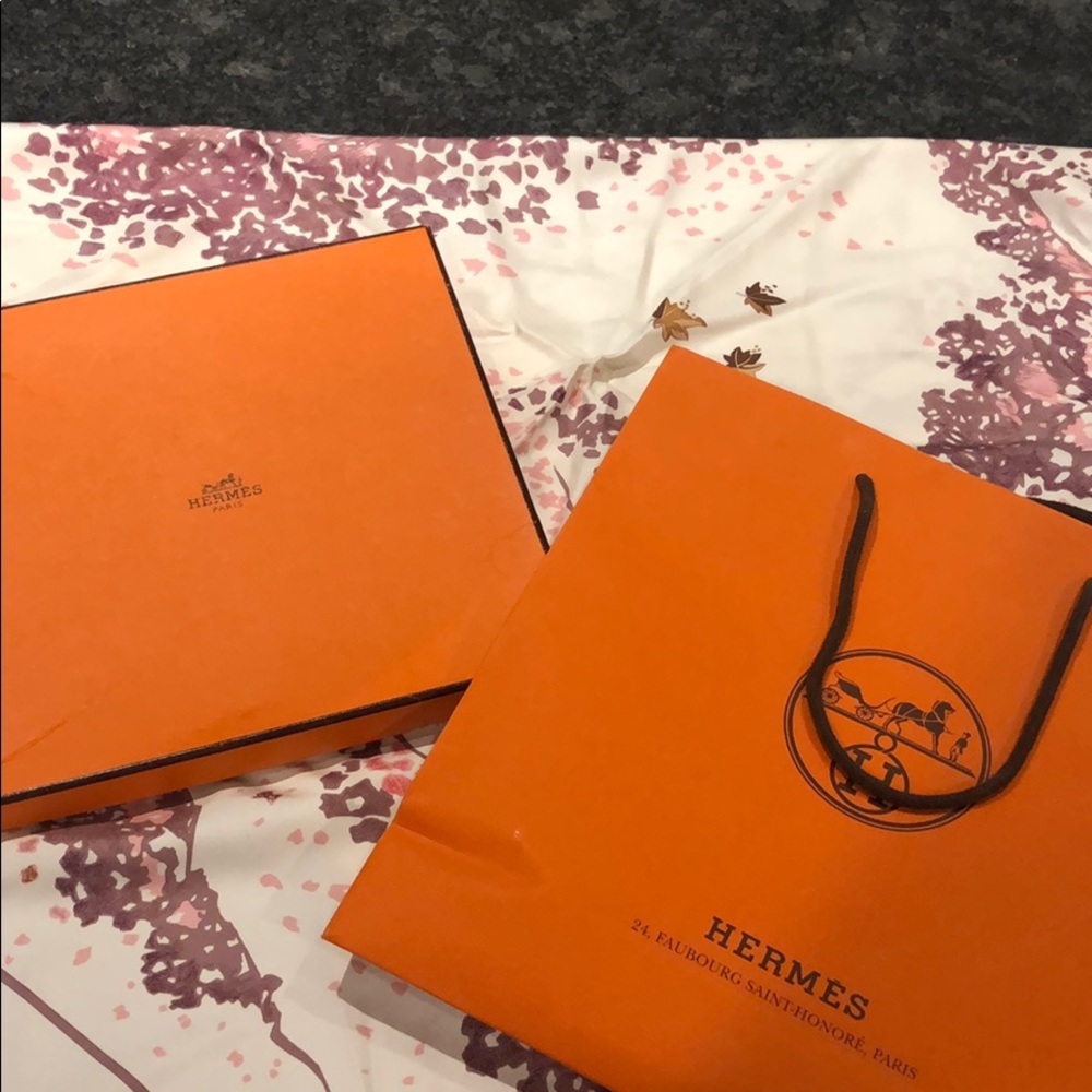 Hermès “Trois feuilles” large silk scarf.